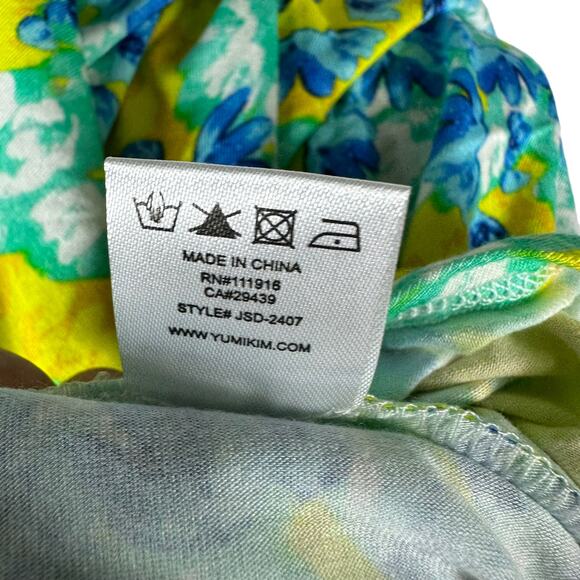 YUMI KIM Vibrant Yellow Green Floral Wrap Jersey Mini Dress Women's Small NWT - Picture 7 of 7